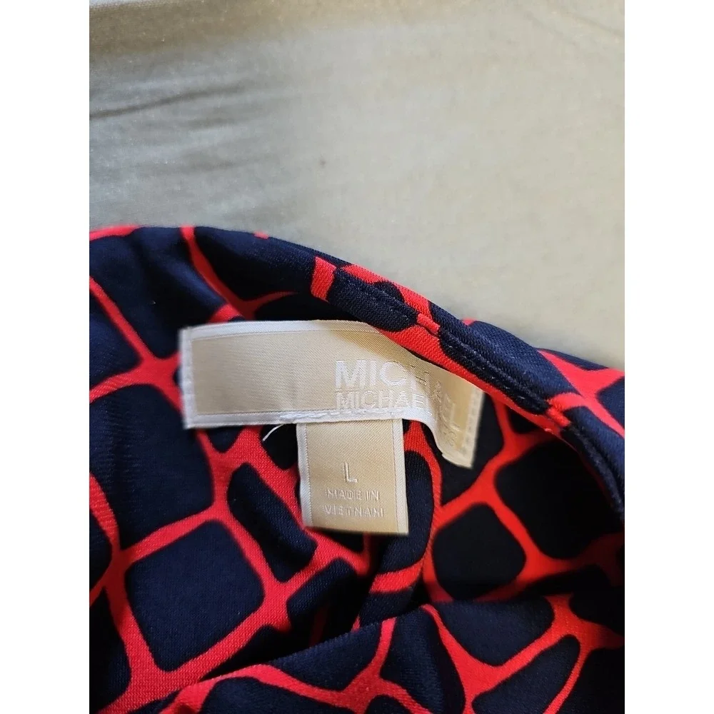 Womens Dress-MICHAEL KORS-navy/red patterned stretch knit sleeveless shift-L